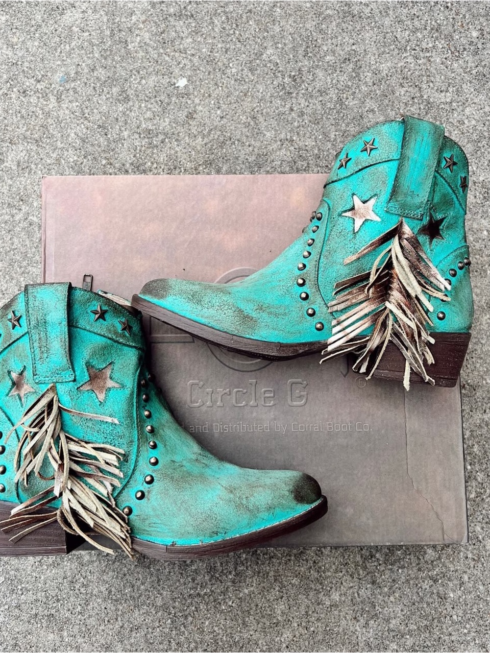 Circle G Turquoise Fringe Star Western Ankle Boots